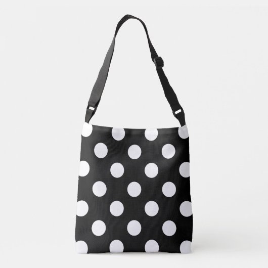 White Polka Dot on Black Pattern Crossbody Tas (Achterkant)