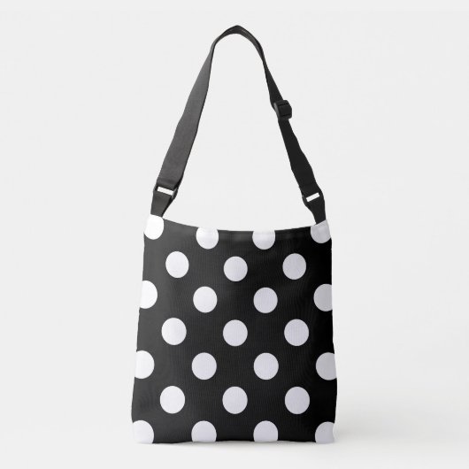 White Polka Dot on Black Pattern Crossbody Tas (Voorkant)