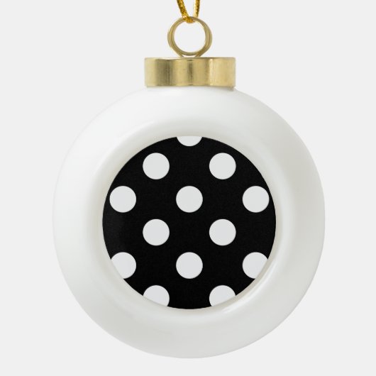White Polka Dot on Black Pattern Keramische Bal Ornament (Voorkant)