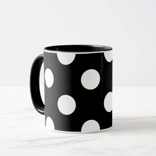White Polka Dot on Black Pattern Mok (Voorkant links)