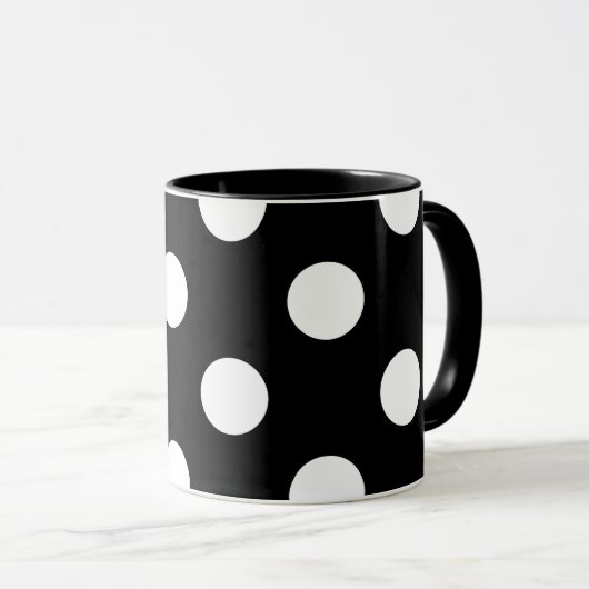 White Polka Dot on Black Pattern Mok (Voorkant rechts)