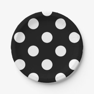 White Polka Dot on Black Pattern Papieren Bordje