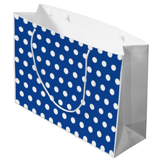 White Polka Dot on Blue Background Groot Cadeauzakje (Achterkant Gekanteld)