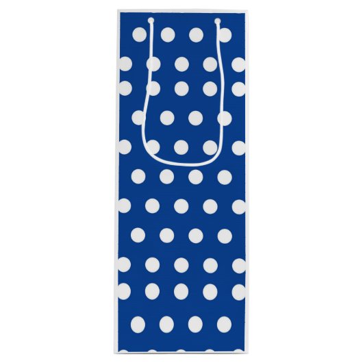 White Polka Dot on Blue Background Wijn Cadeautas (Voorkant)