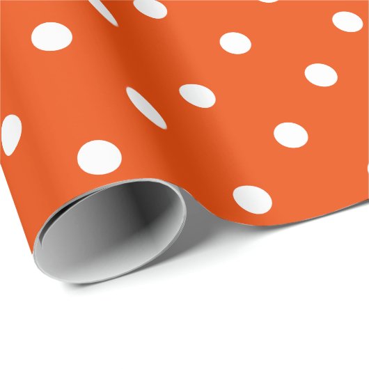White Polka Dot on Bright Oranje Large Space Cadeaupapier (Rol Hoek)