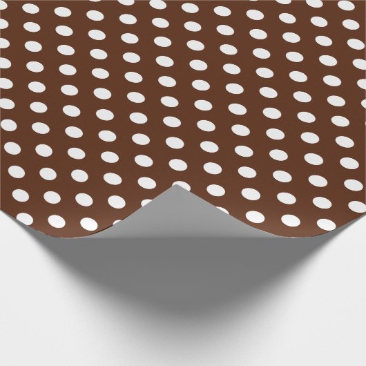 White Polka Dot on Brown Medium Space Cadeaupapier (Hoek)