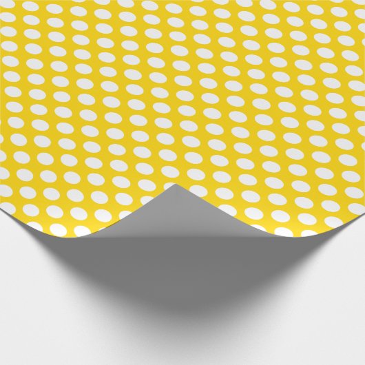 White Polka Dot on Golden Yellow Wrapping Paper Cadeaupapier (Hoek)