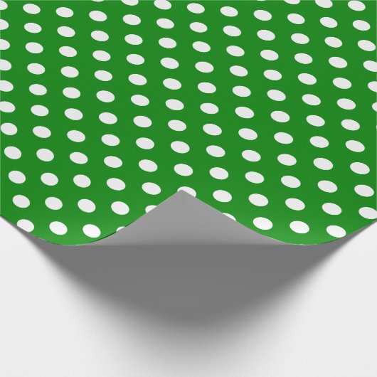 White Polka Dot on Green Medium Space Cadeaupapier (Hoek)