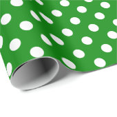 White Polka Dot on Green Medium Space Cadeaupapier (Rol Hoek)
