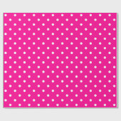 White Polka Dot on Hot Pink Large Space Cadeaupapier (Vlak)