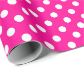 White Polka Dot on Hot Pink Medium Space Cadeaupapier (Rol Hoek)
