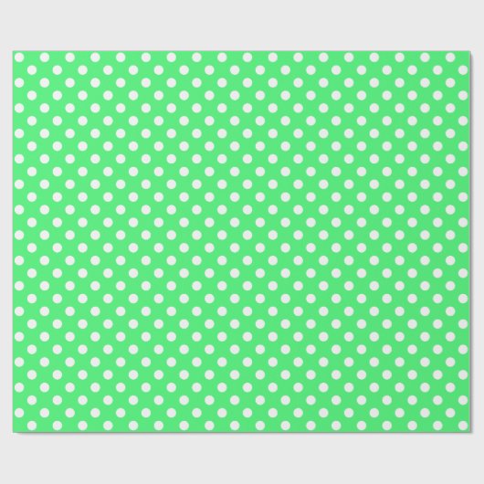 White Polka Dot on Light Green Medium Space Cadeaupapier (Vlak)