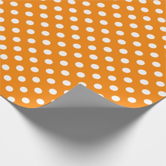 White Polka Dot on Oranje Medium Space Cadeaupapier (Hoek)