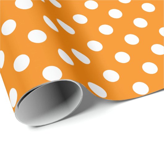 White Polka Dot on Oranje Medium Space Cadeaupapier (Rol Hoek)