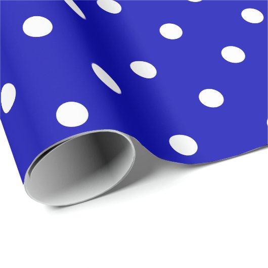 White Polka Dot on Royal Blue Large Space Cadeaupapier (Rol Hoek)