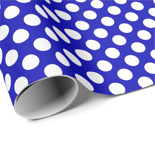 White Polka Dot on Royal Blue Wrapping Paper Cadeaupapier (Rol Hoek)
