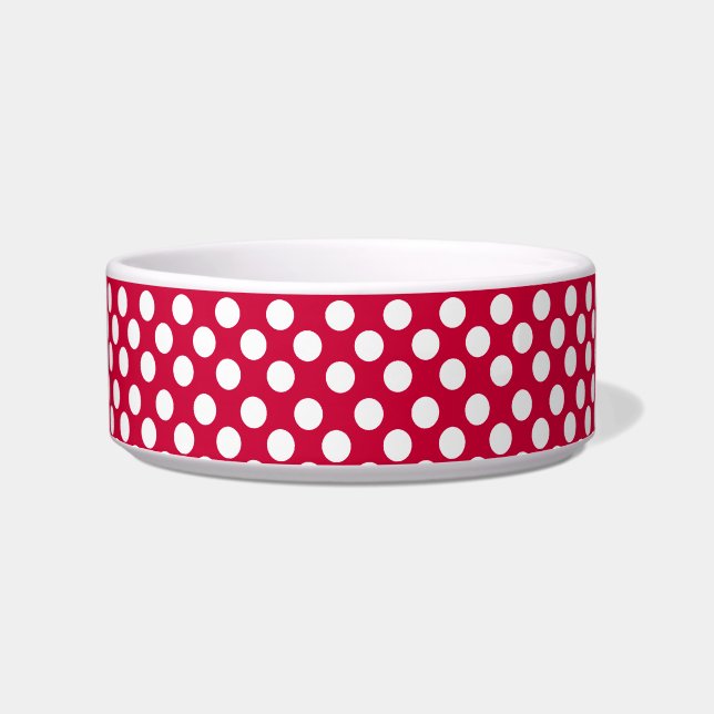 White Polka Dot Pattern on Red Dog of Cat Pet Bowl Voerbakje (Voorkant)