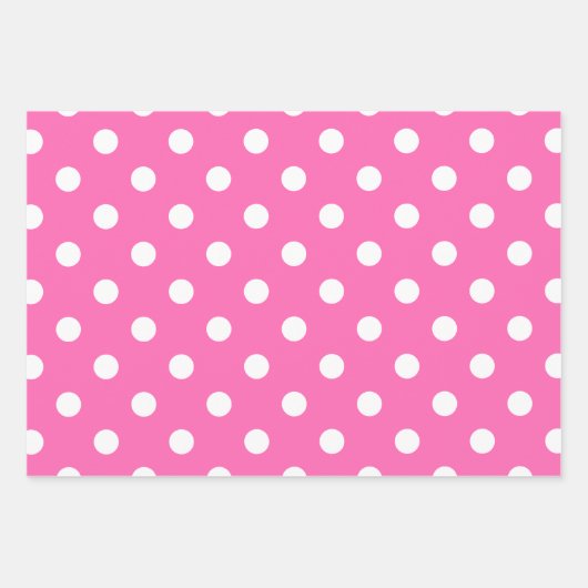 White Polka Dot Pattern op Hot Pink Inpakpapier Vel (Voorkant 2)