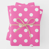 White Polka Dot Pattern op Hot Pink Inpakpapier Vel (In situ)