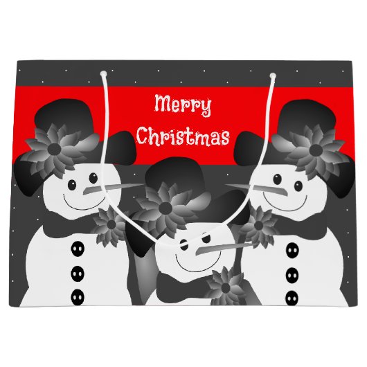 White Polka Dot Snowman Merry Kerstmis Groot Cadeauzakje (Voorkant)