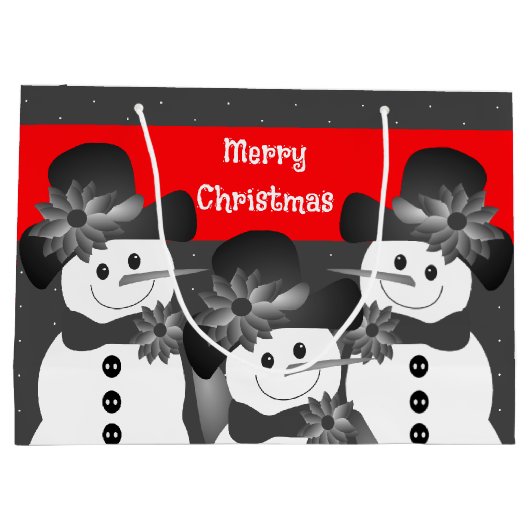 White Polka Dot Snowman Merry Kerstmis Groot Cadeauzakje (Achterkant)