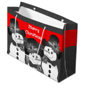 White Polka Dot Snowman Merry Kerstmis Groot Cadeauzakje (Voorkant Gekanteld)