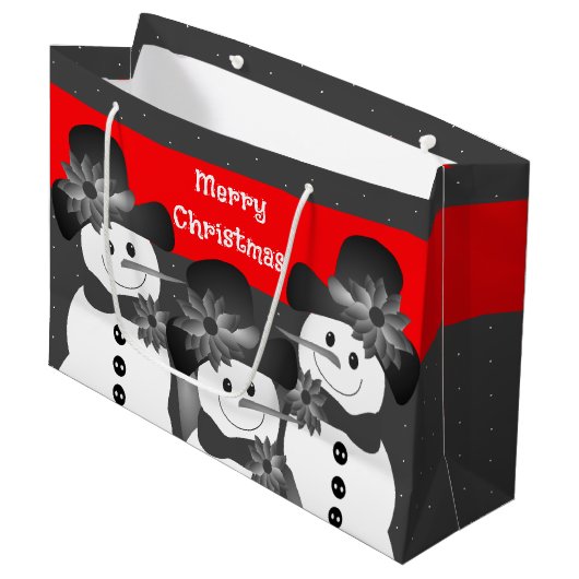 White Polka Dot Snowman Merry Kerstmis Groot Cadeauzakje (Voorkant Gekanteld)