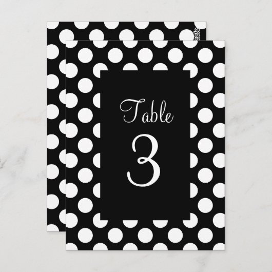 White Polka Dot Table Number Briefkaart (Voorkant / Achterkant)