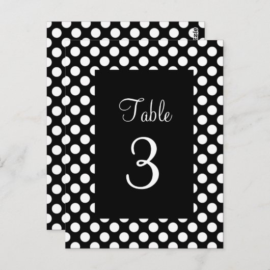 White Polka Dot Table Number Briefkaart (Voorkant / Achterkant)