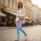 White Polka Dots and Pastel Magenta Turquoise Leggings