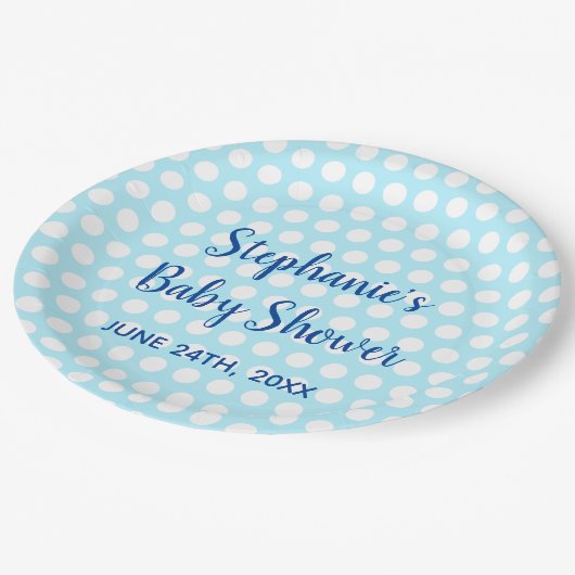 White Polka Dots Blauwgroen Blue Girl Boy Baby sho Papieren Bordje (Gekanteld)