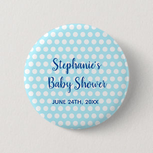 White Polka Dots Blauwgroen Blue Girl Boy Baby sho Ronde Button 5,7 Cm