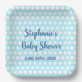 White Polka Dots Blue Girl Boy Baby shower Party Papieren Bordje (Voorkant)