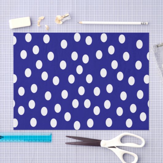 White Polka Dots Blue Tissuepapier (Craft)