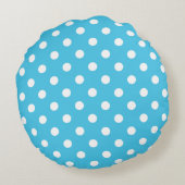 White Polka Dots on Aqua Blue Round Pillow Rond Kussen (Achterkant)
