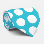 White Polka Dots on Aqua Stropdas (Opgerold)