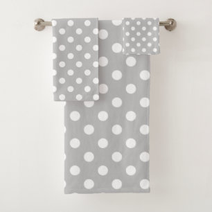 White Polka Dots on Ash Gray Bad Handdoek