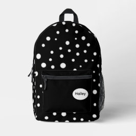 White Polka dots on Black Bedrukte Rugzak
