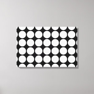 White Polka Dots on Black Canvas Afdruk