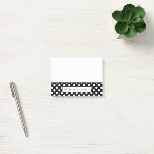 White Polka Dots on Black met naam Post-it® Notes (Kantoor)