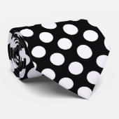 White Polka Dots on Black - Necktie Stropdas (Opgerold)