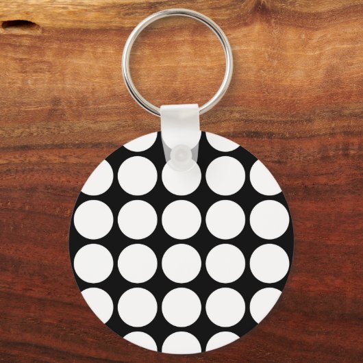 White Polka Dots on Black Sleutelhanger (Voorkant)