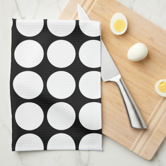 White Polka Dots on Black Theedoek (Quarter Fold)
