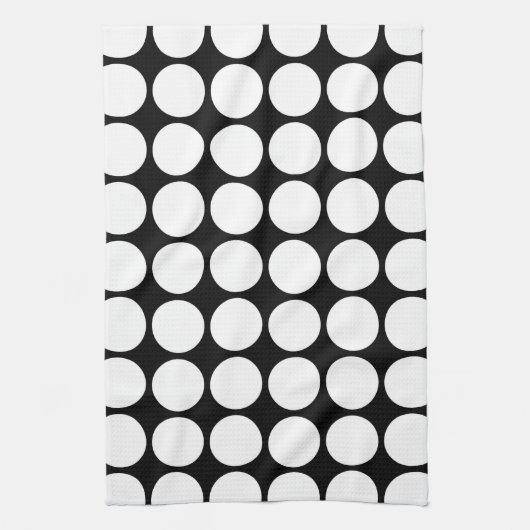White Polka Dots on Black Theedoek (Verticaal)