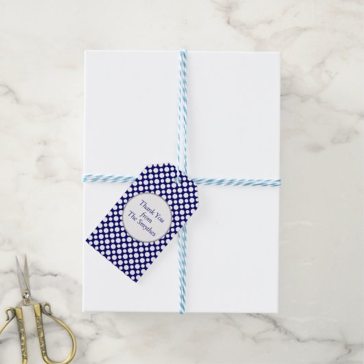 White Polka Dots on Blue Custom Hartelijk dank Lab Cadeaulabel (Met Touw)