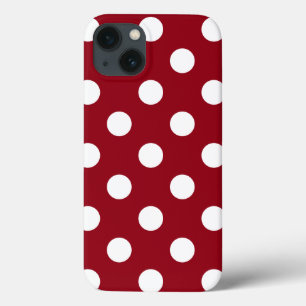 White Polka Dots on Crimson Red iPhone 13 Hoesje