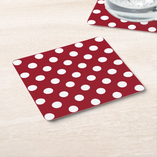 White Polka Dots on Crimson Red Kartonnen Onderzetters (Schuin)