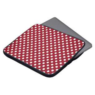 White Polka Dots on Crimson Red Laptop Sleeve