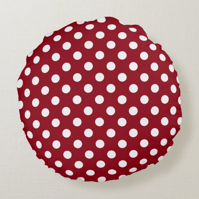 White Polka Dots on Crimson Red Rond Kussen (Achterkant)