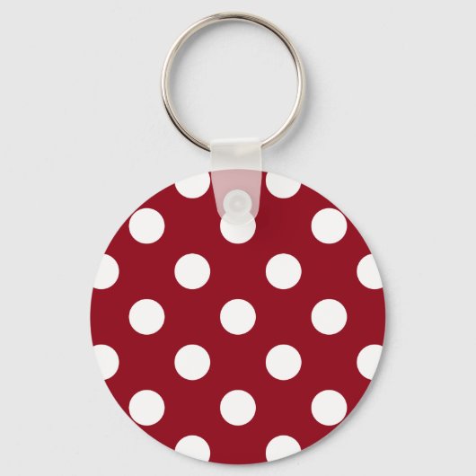 White Polka Dots on Crimson Red Sleutelhanger (Voorkant)